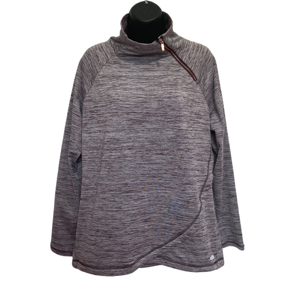 Maurices in Motion Asymmetrical Zip Neck Pullover Heathered Plum Gray Sz L